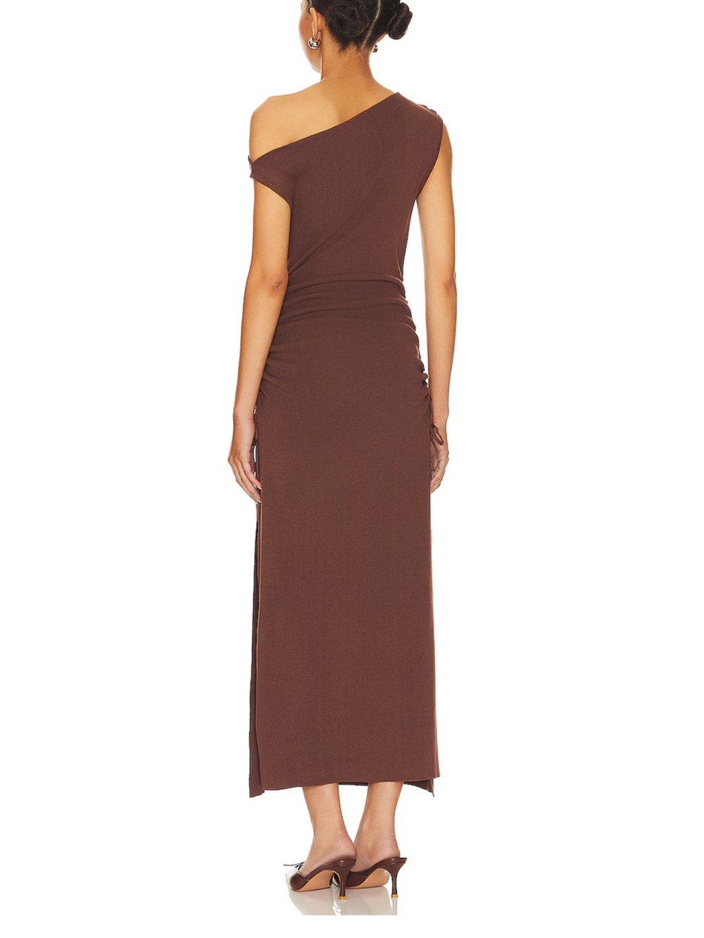 Lioness Brown One-Shoulder Ruched Side-Slit Maxi Dress - Picture 2 of 5